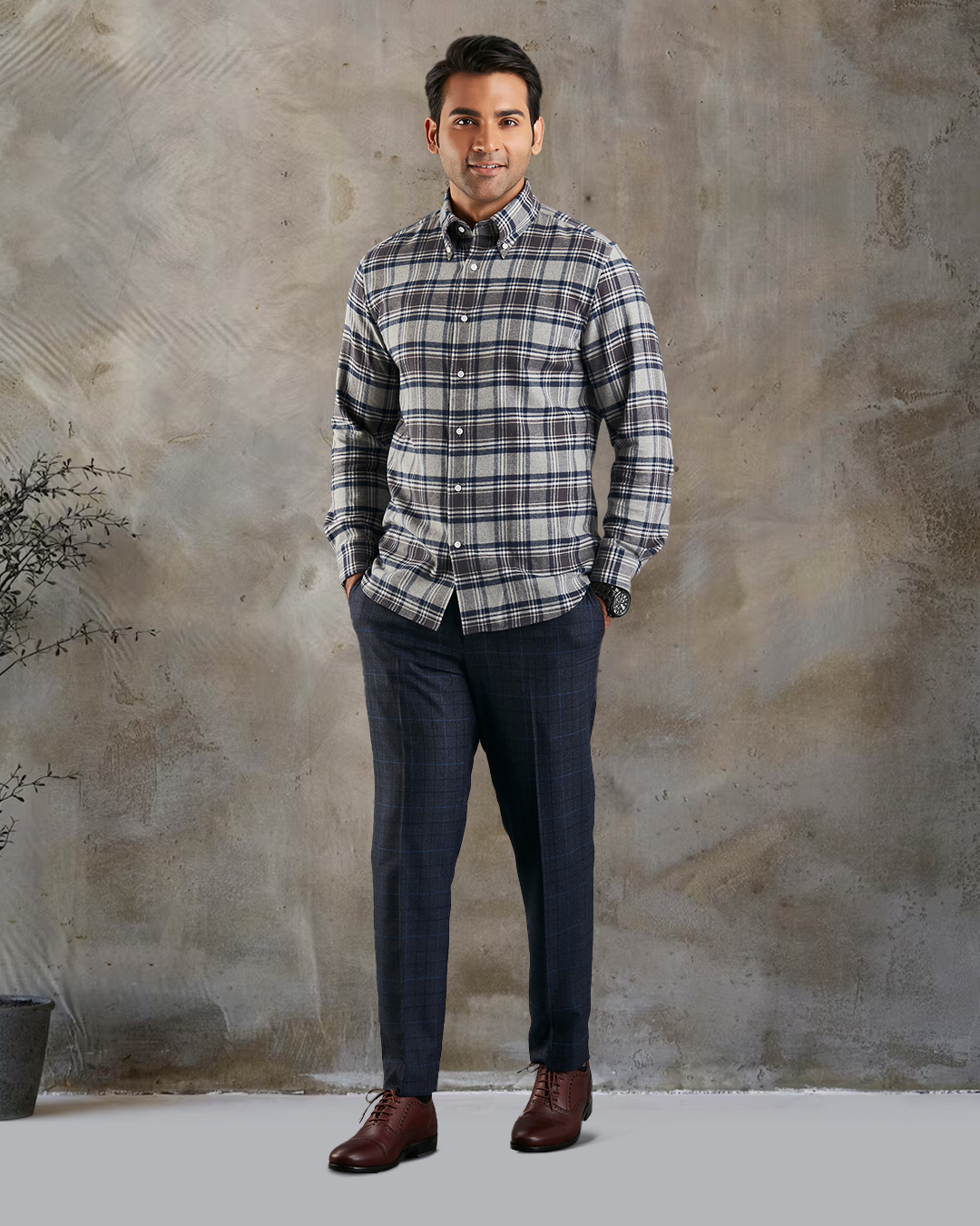Dark Gull Grey Navy Plaid Flannel Shirt - 5