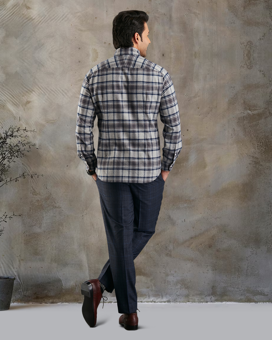 Dark Gull Grey Navy Plaid Flannel Shirt - 6