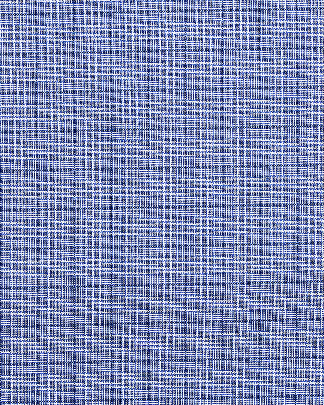 Closeup view of custom check shirts for men by Luxire glen plaid spectrum blue