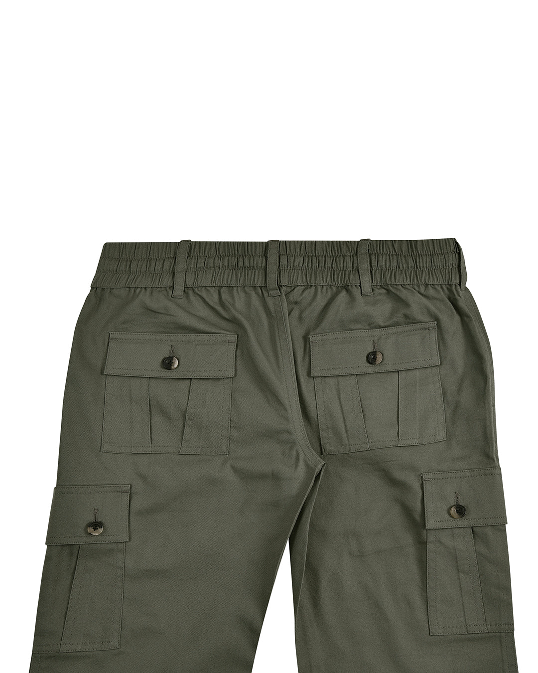Back view of custom cargo pants for men by Luxire in olive