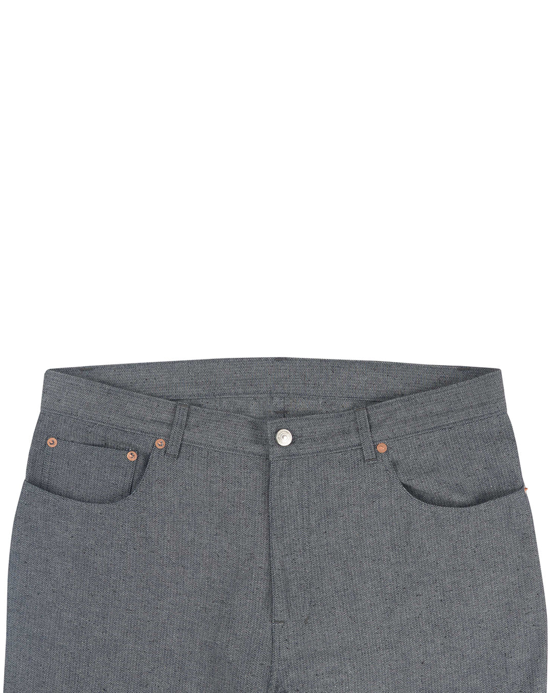 Denim: Navy Grey Slub Herringbone Jeans - 2