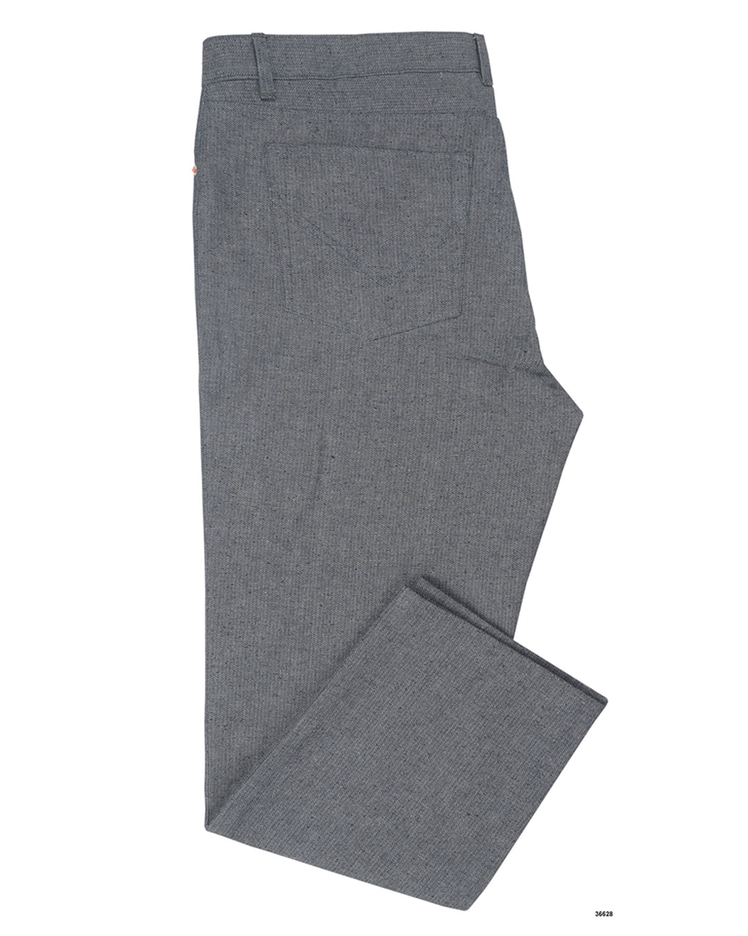 Side view of custom broken slub jeans for men by Luxire in navy grey