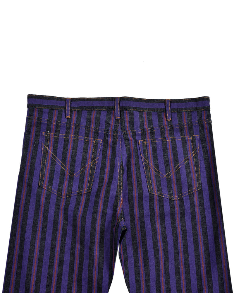 Purple Stripes On Indigo Denim Jeans