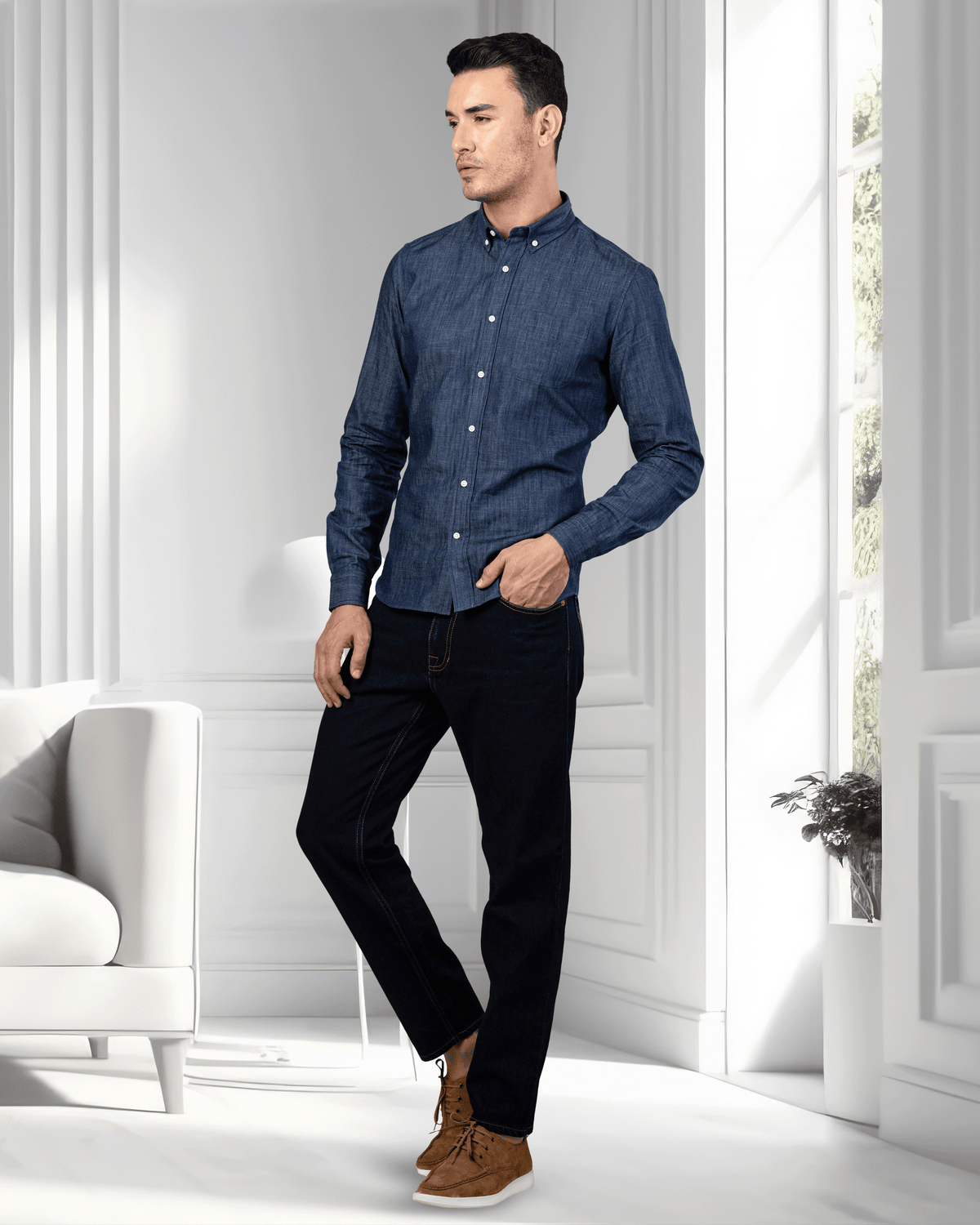 Fade Washed Dark Indigo Jeans - 5