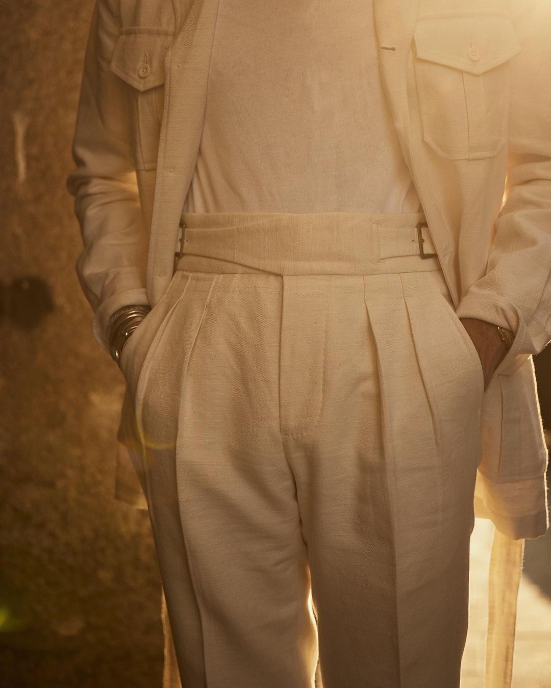 Gurkha Pant in Linen Cotton Canvas Off White - 1