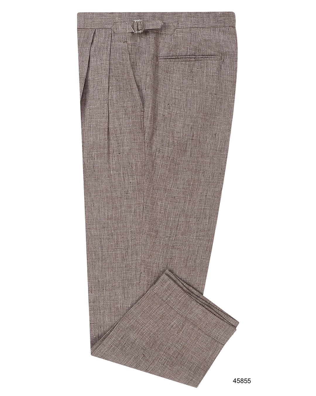 Side view of custom linen pants for men by Luxire in chocolate brown