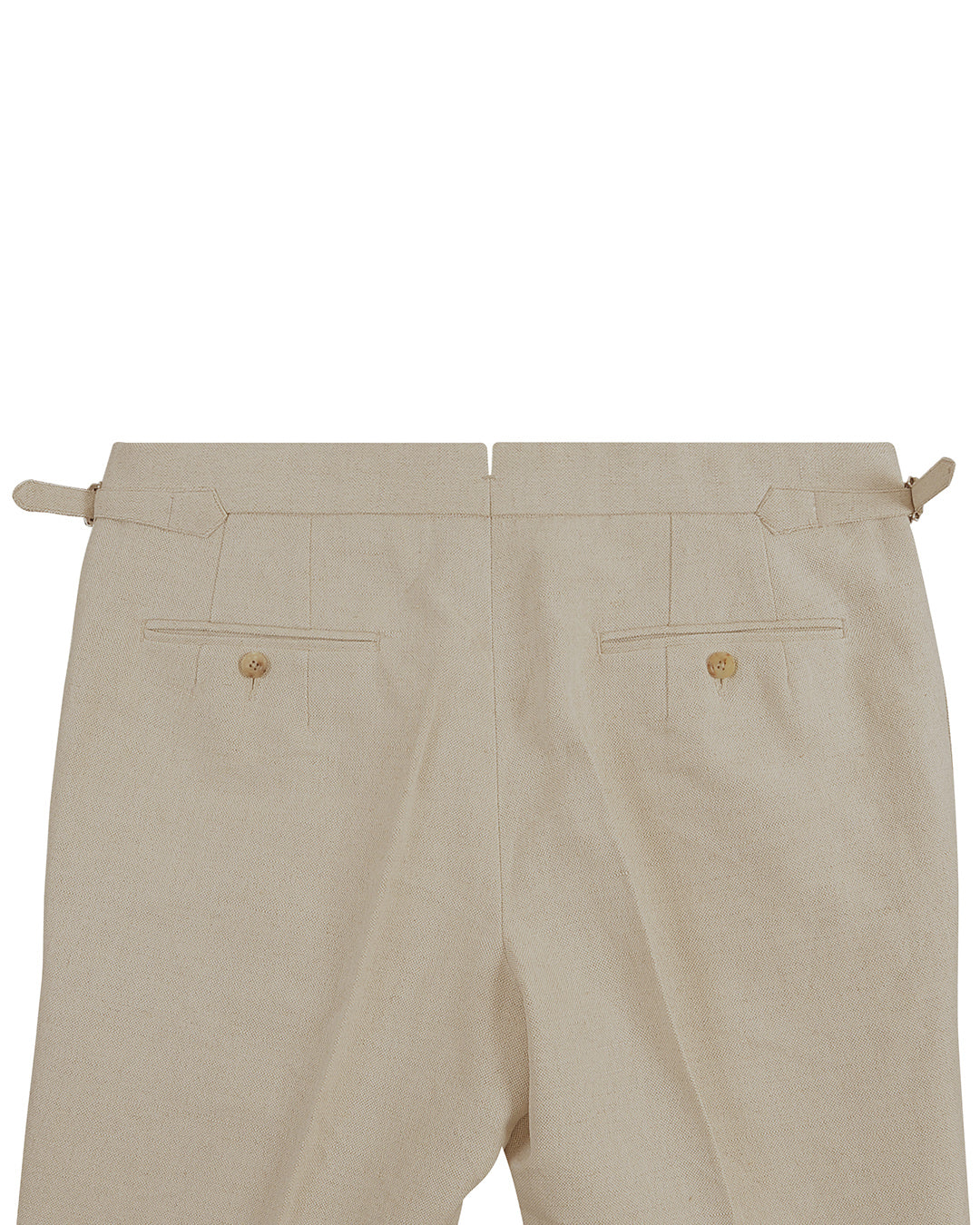 Back view of custom linen canvas pants for men by Luxire in jute brown