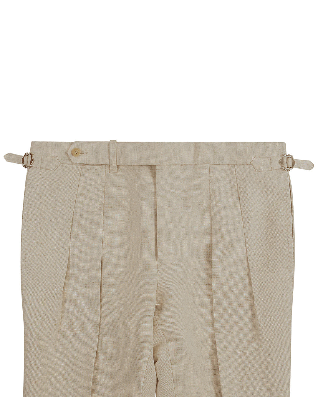 Front view of custom linen canvas pants for men by Luxire in jute brown
