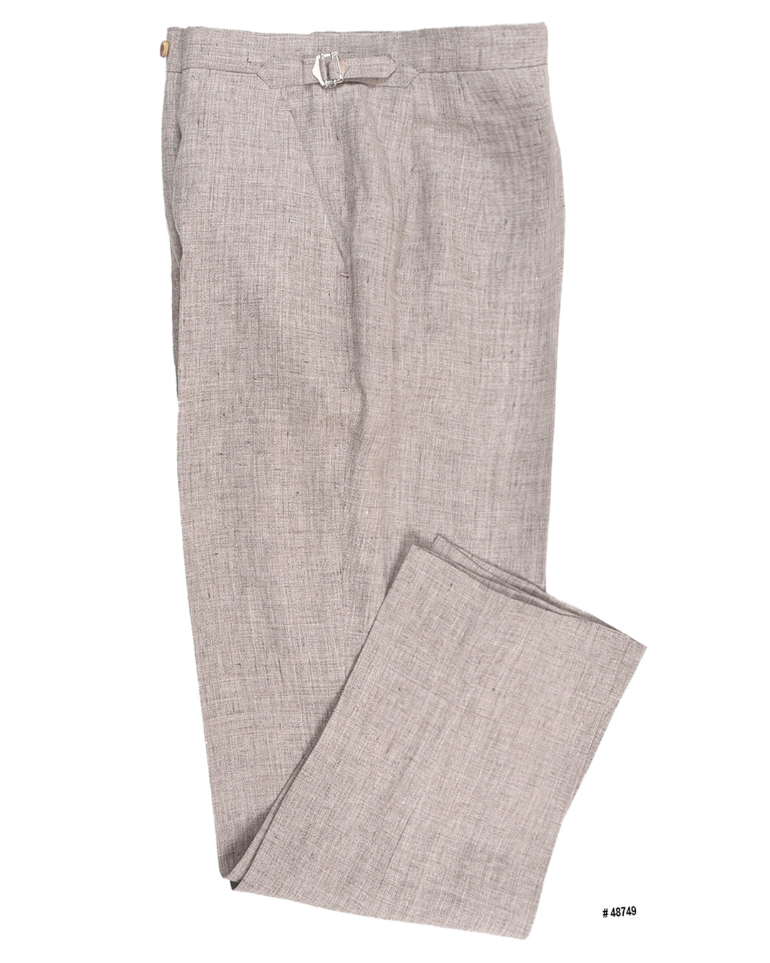 Side view of custom linen pants for men by Luxire in light brown