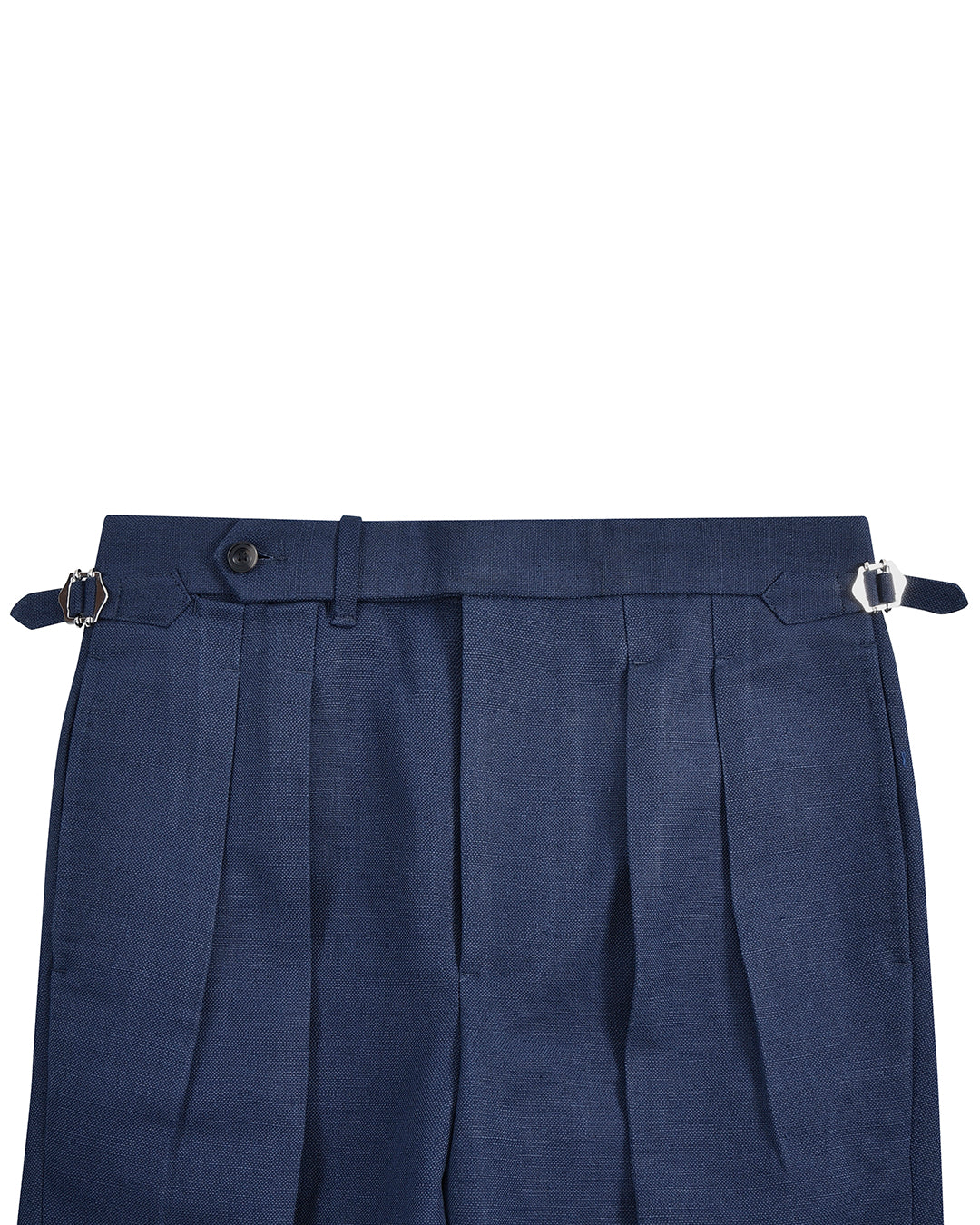 Front view of custom linen canvas pants for men by Luxire in navy