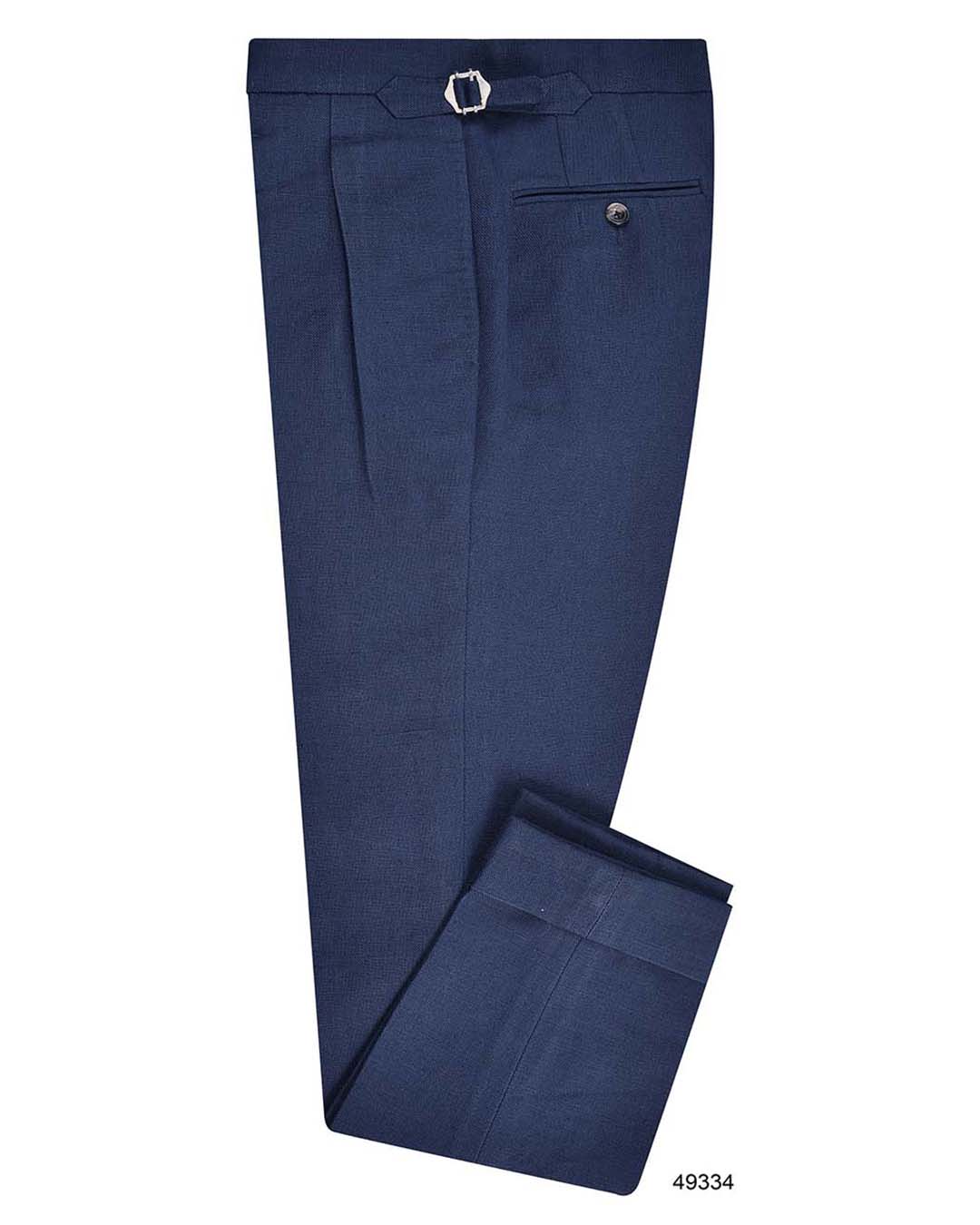 Side view of custom linen canvas pants for men by Luxire in navy