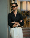 Pleated Cream Linen Pant