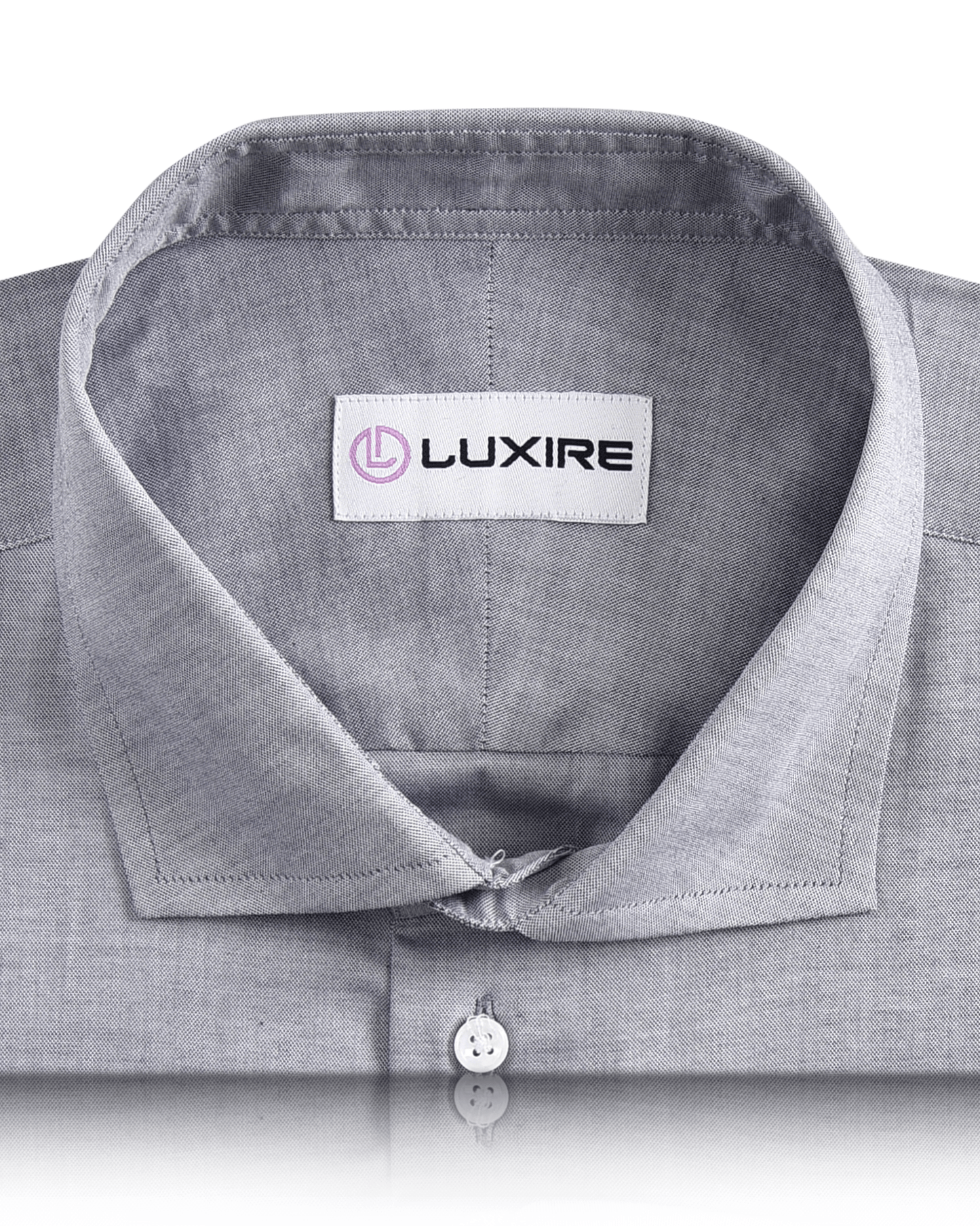 Collar of the custom oxford shirt for men by Luxire in blue 2