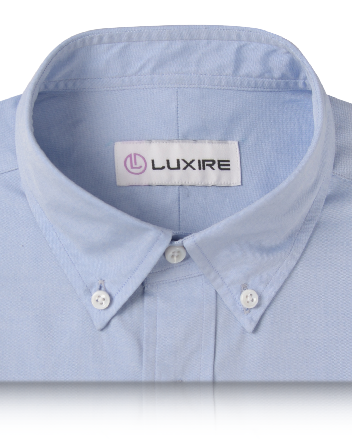 Collar of the custom oxford shirt for men by Luxire in blue pinpoint 2
