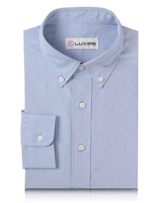 Front of the custom oxford shirt for men by Luxire in blue pinpoint 2