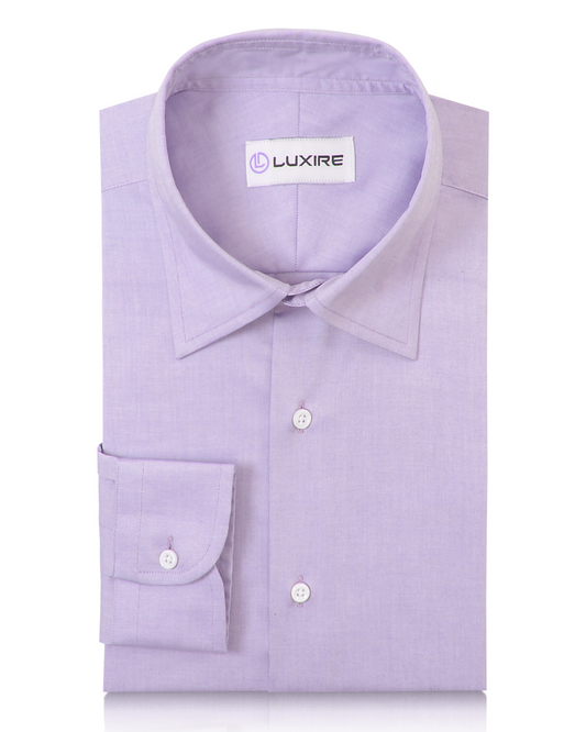 Front of the custom oxford shirt for men by Luxire in classic purple