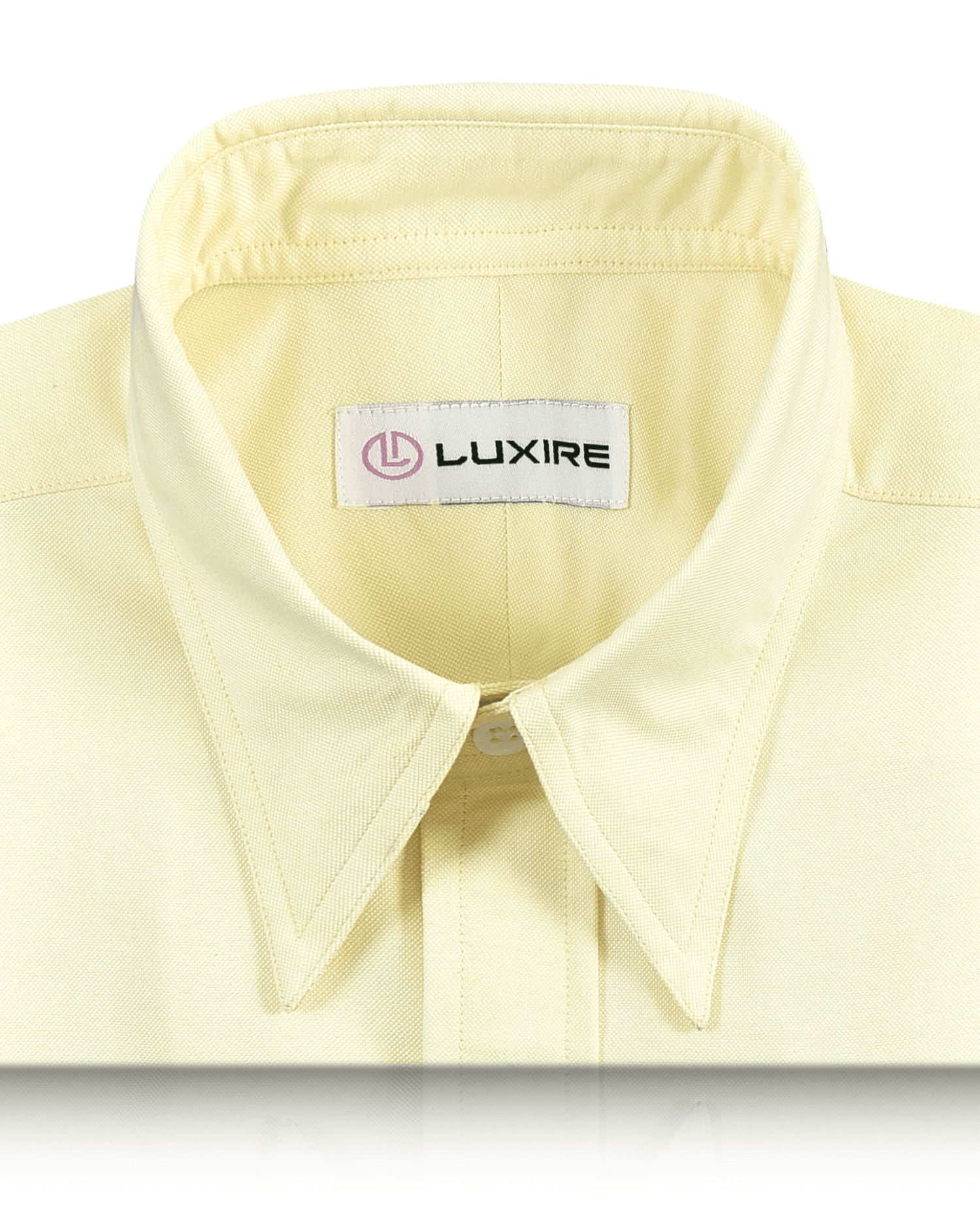 Collar of the custom oxford shirt for men by Luxire in light yellow