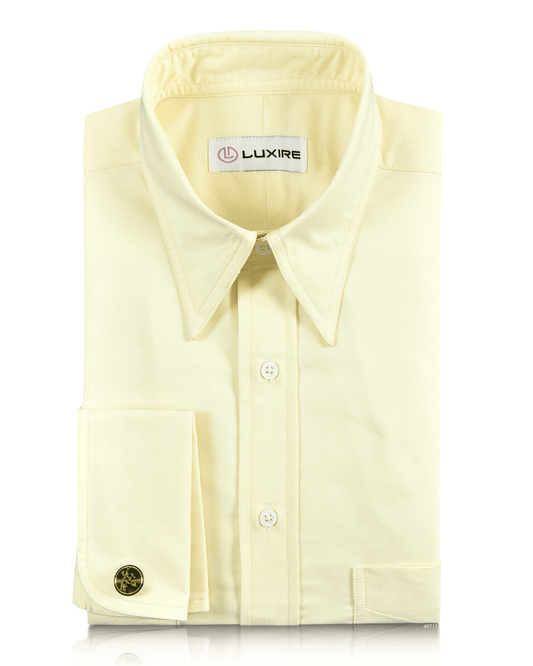 Front of the custom oxford shirt for men by Luxire in light yellow