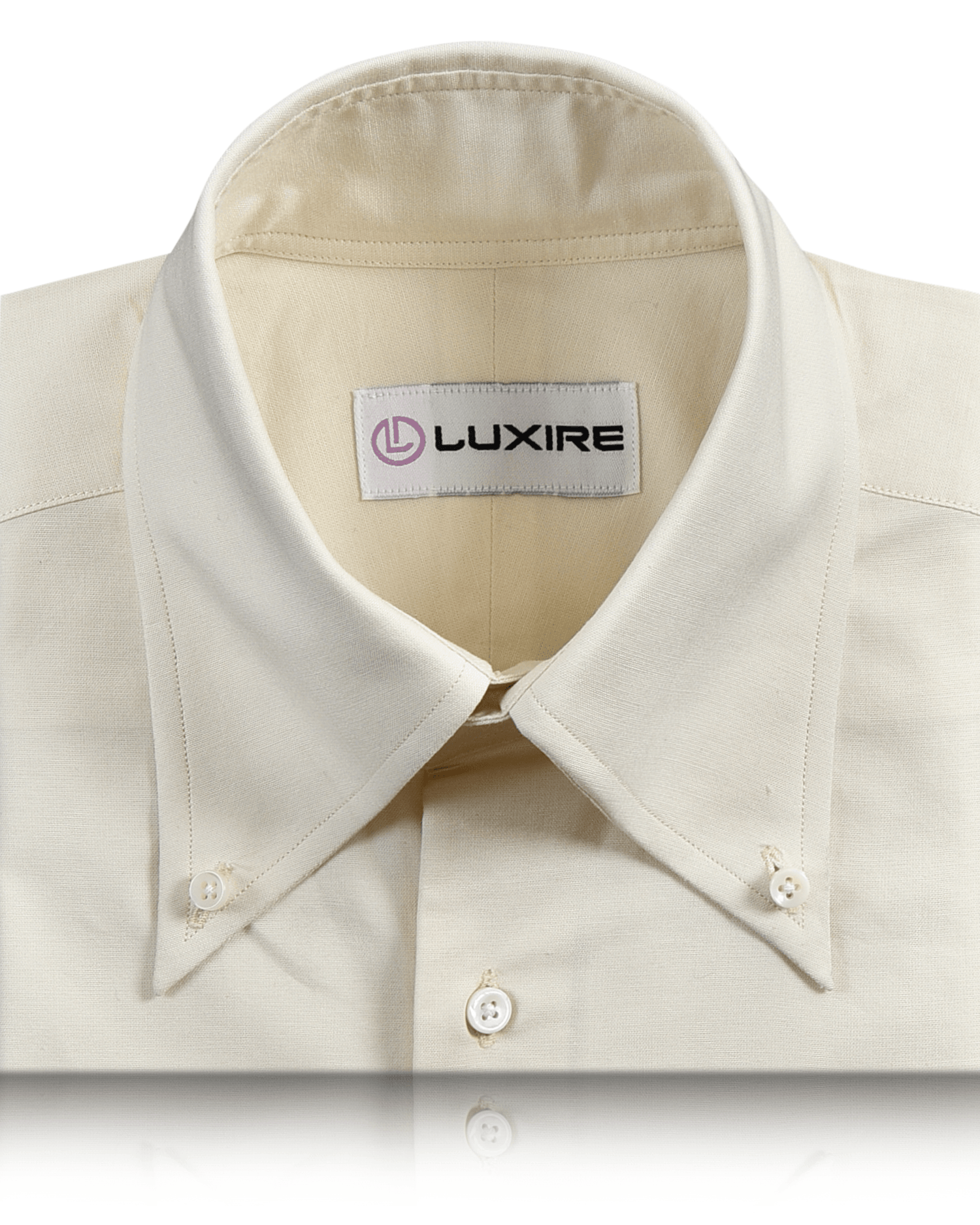 Collar of the custom oxford shirt for men by Luxire in cream ecru
