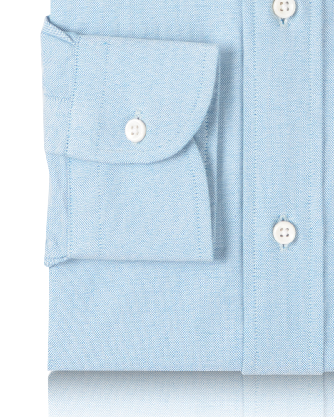 Cuff of the custom oxford shirt for men by Luxire in aqua blue