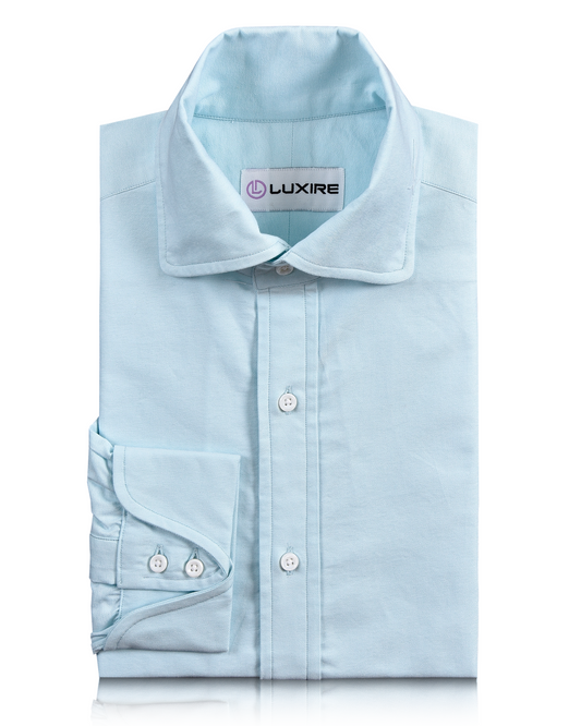 Front of the custom oxford shirt for men by Luxire in pale blue