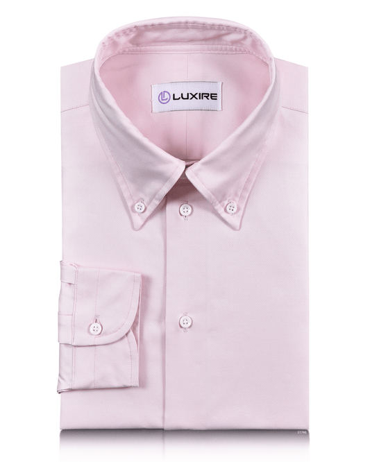 Front of the custom oxford shirt for men by Luxire in baby pink royal