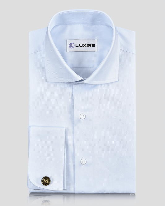 Front of the custom oxford shirt for men by Luxire in business blue