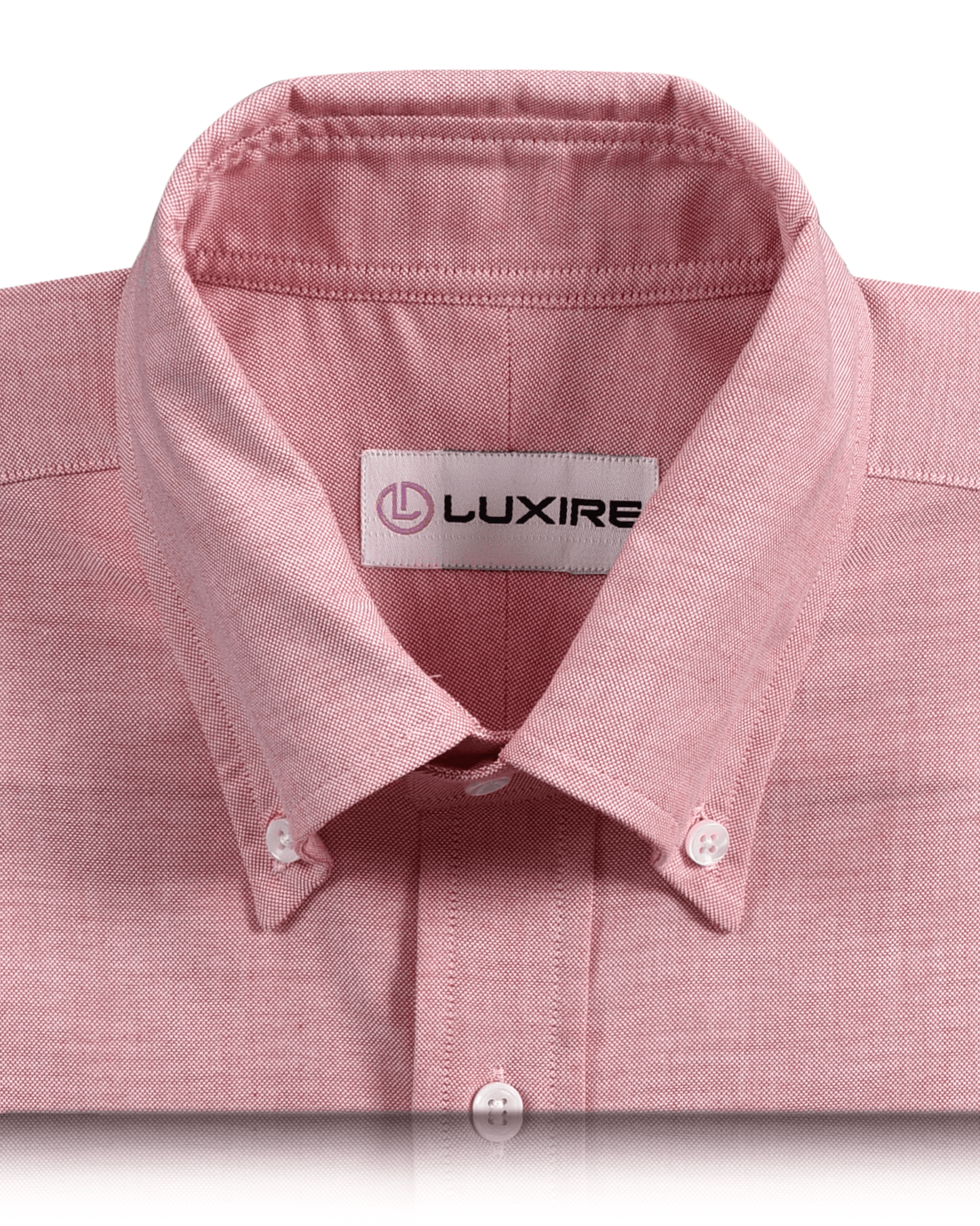 Collar of the custom oxford shirt for men by Luxire in classic red