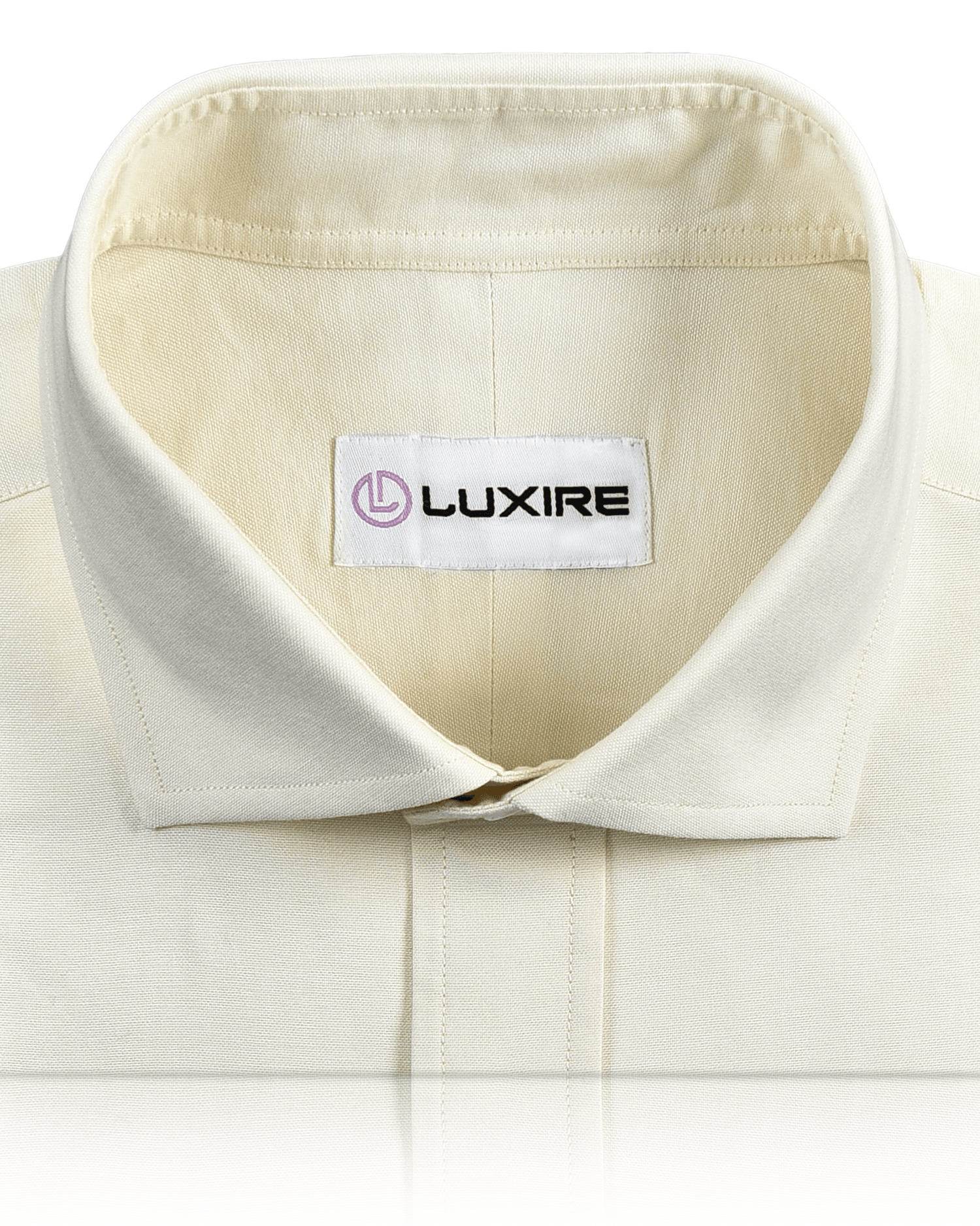 Collar of the custom oxford shirt for men by Luxire in ecru pinpoint