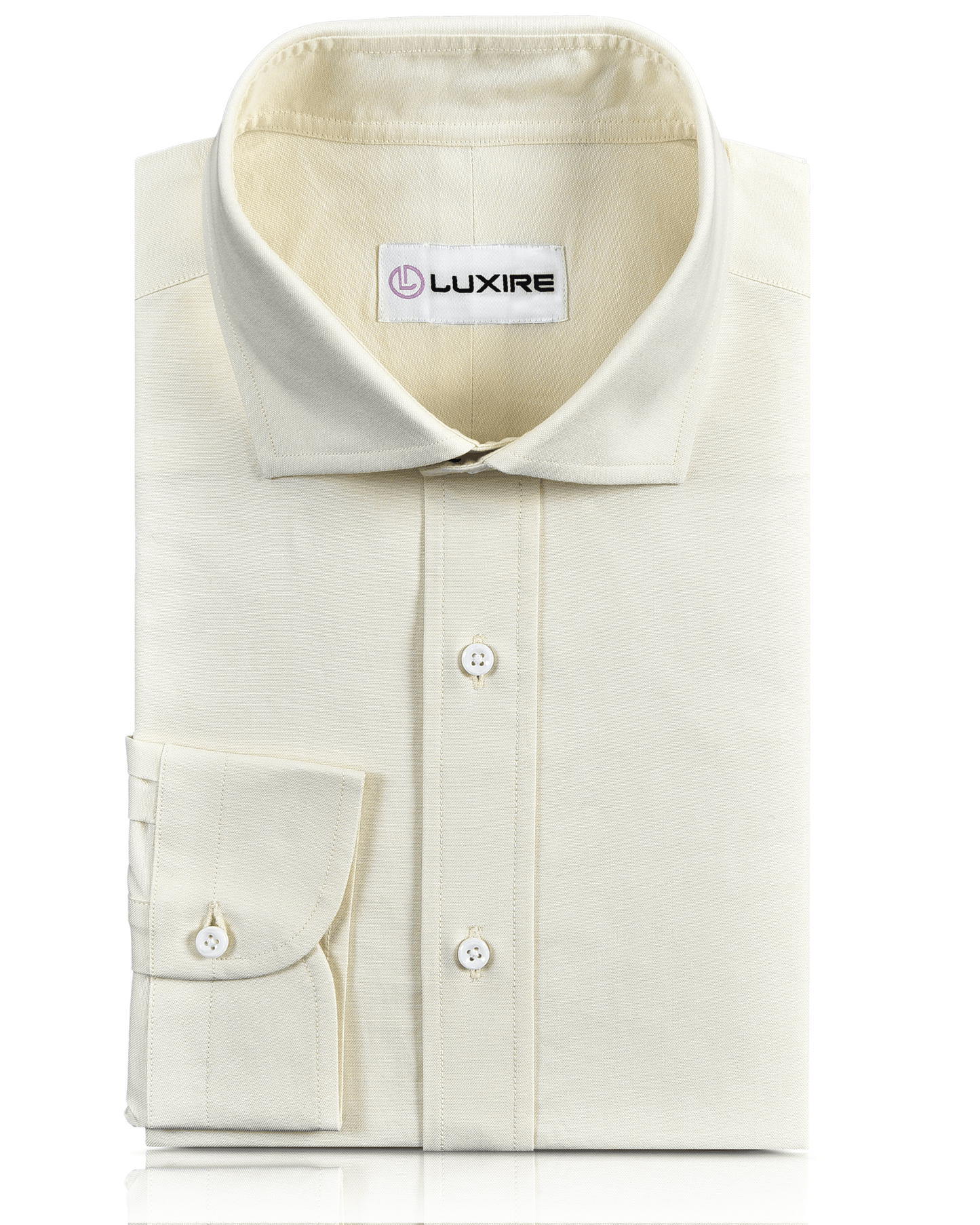 Front of the custom oxford shirt for men by Luxire in ecru pinpoint