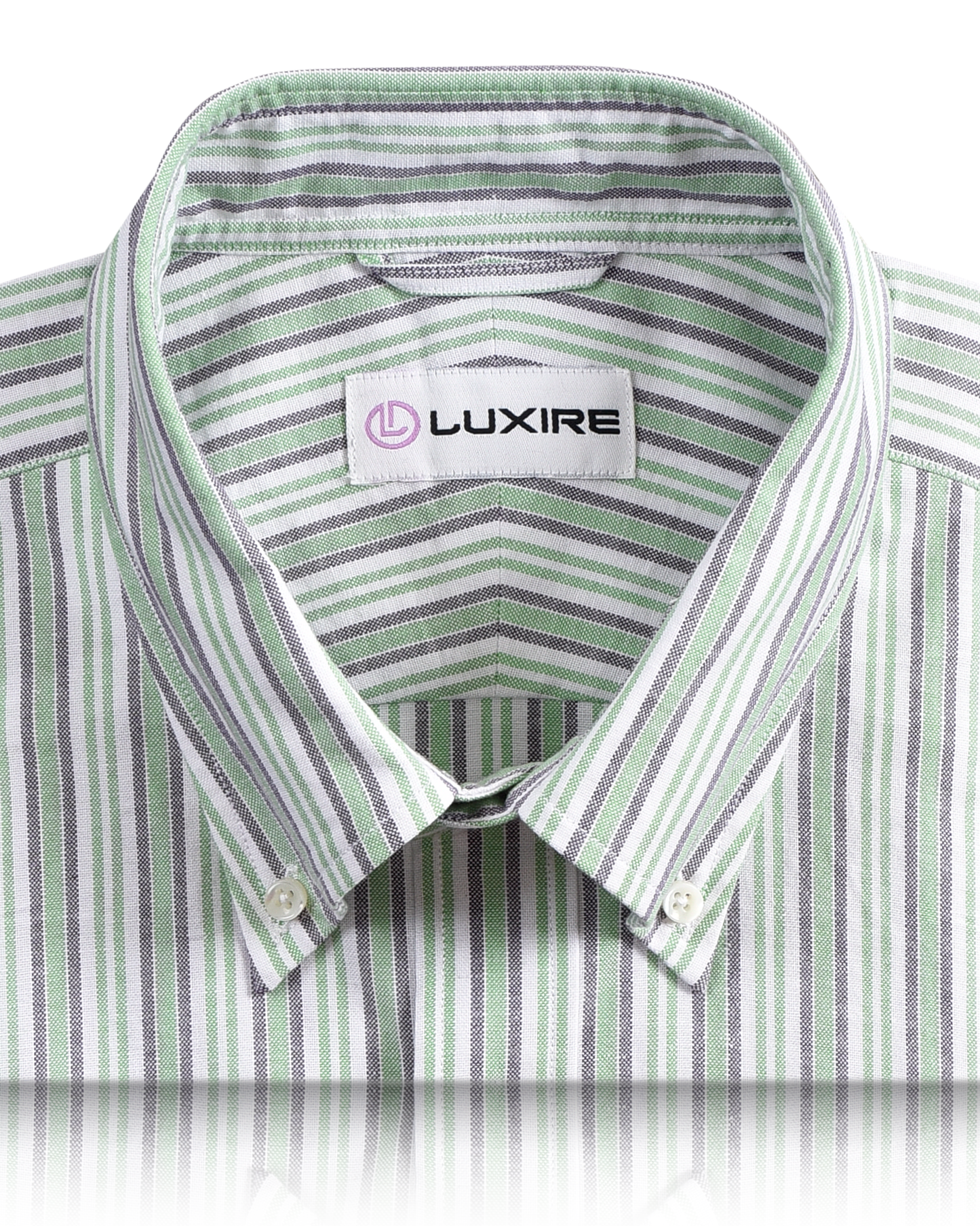 Collar of the custom oxford shirt for men by Luxire in shades of green