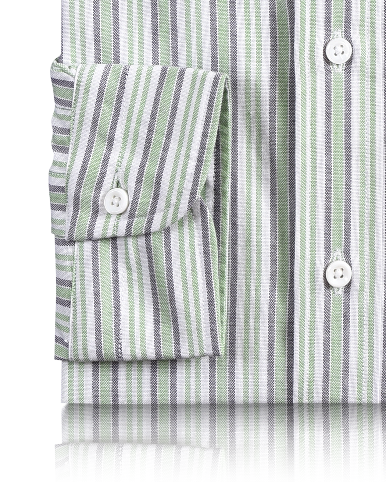 Cuff of the custom oxford shirt for men by Luxire in shades of green