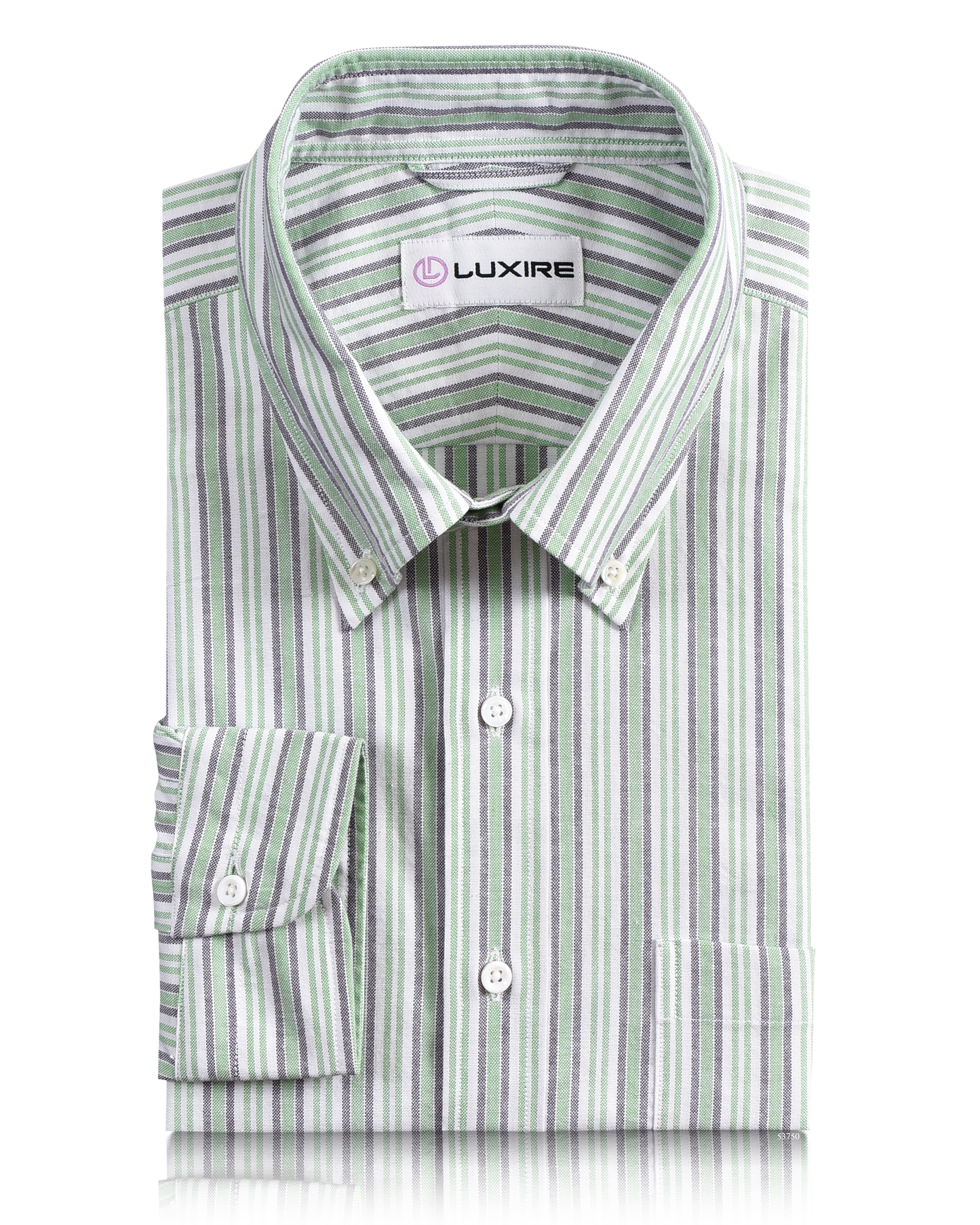Front of the custom oxford shirt for men by Luxire in shades of green