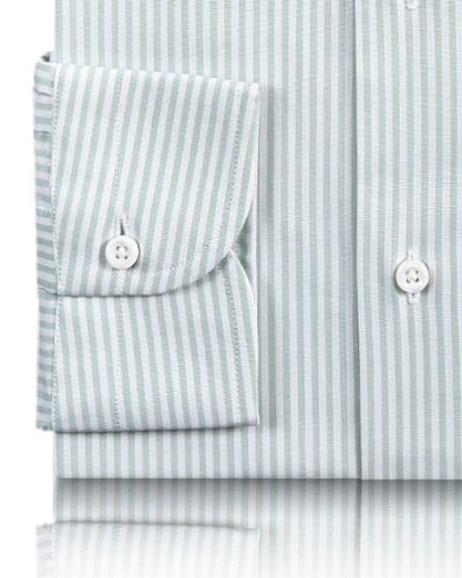 Cuff of the custom oxford shirt for men by Luxire in shades of green