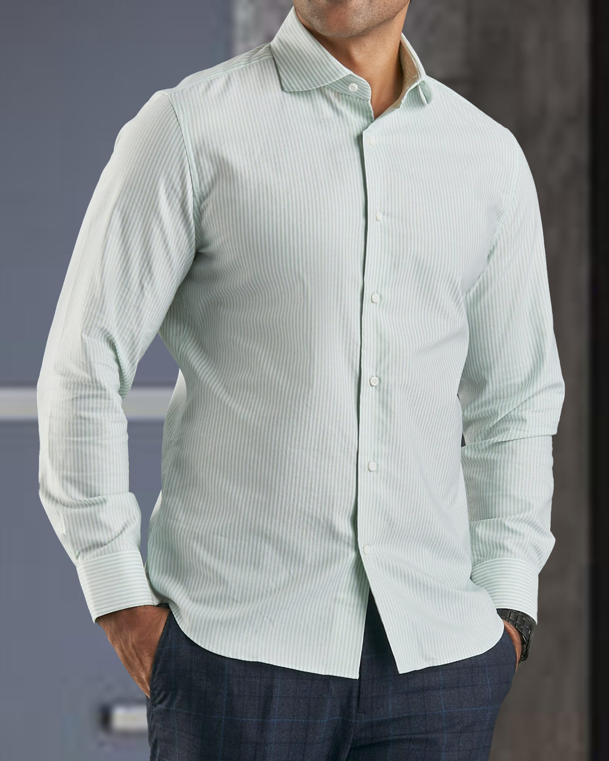 Classic Oxford: Light Green University Stripes Shirt - 1