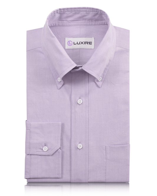 Front of the custom oxford shirt for men by Luxire in lilac pinpoint