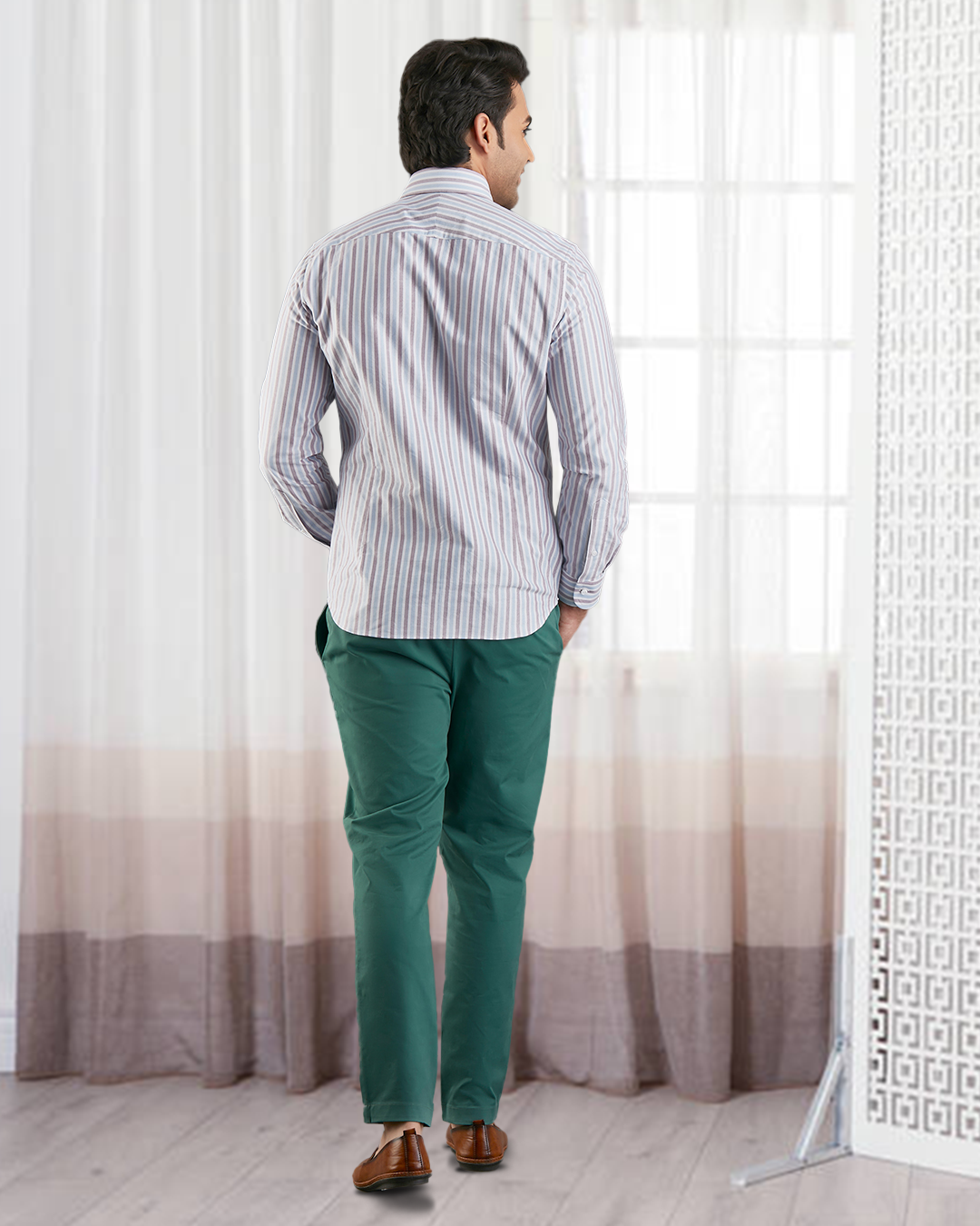 Maroon Blue On White Classic Oxford Shirt - 5