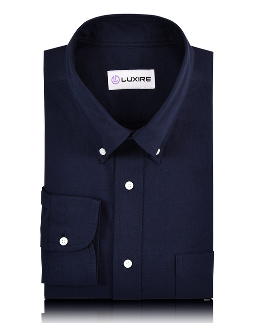 Front of the custom oxford shirt for men by Luxire in navy