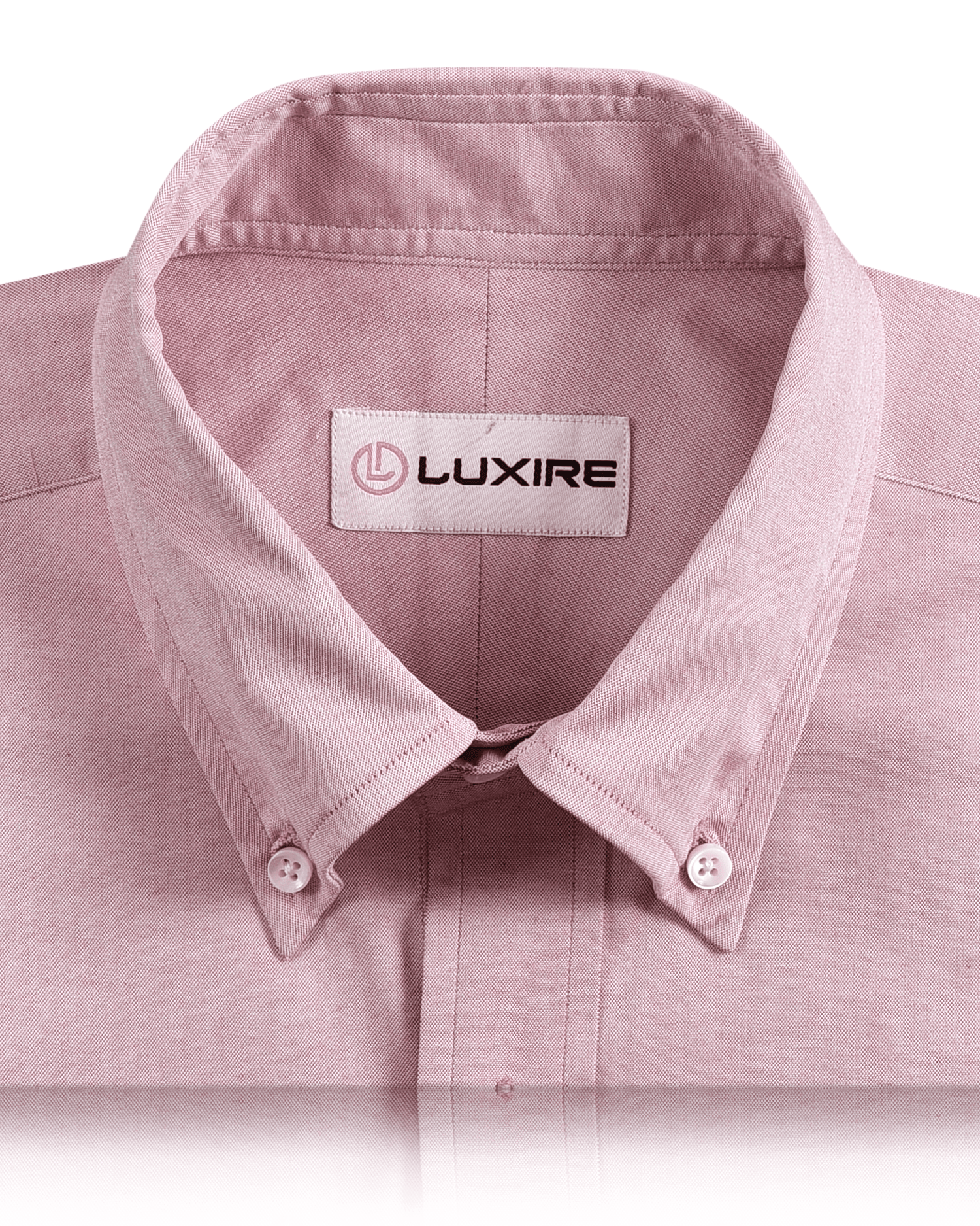 Collar of the custom oxford shirt for men by Luxire in pale maroon