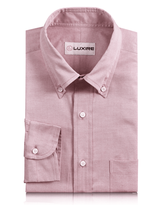 Front of the custom oxford shirt for men by Luxire in pale maroon