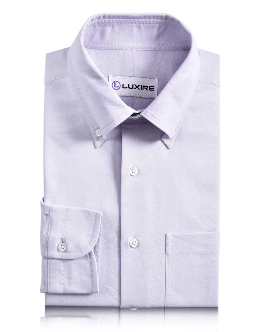 Front of the custom oxford shirt for men by Luxire in pale purple