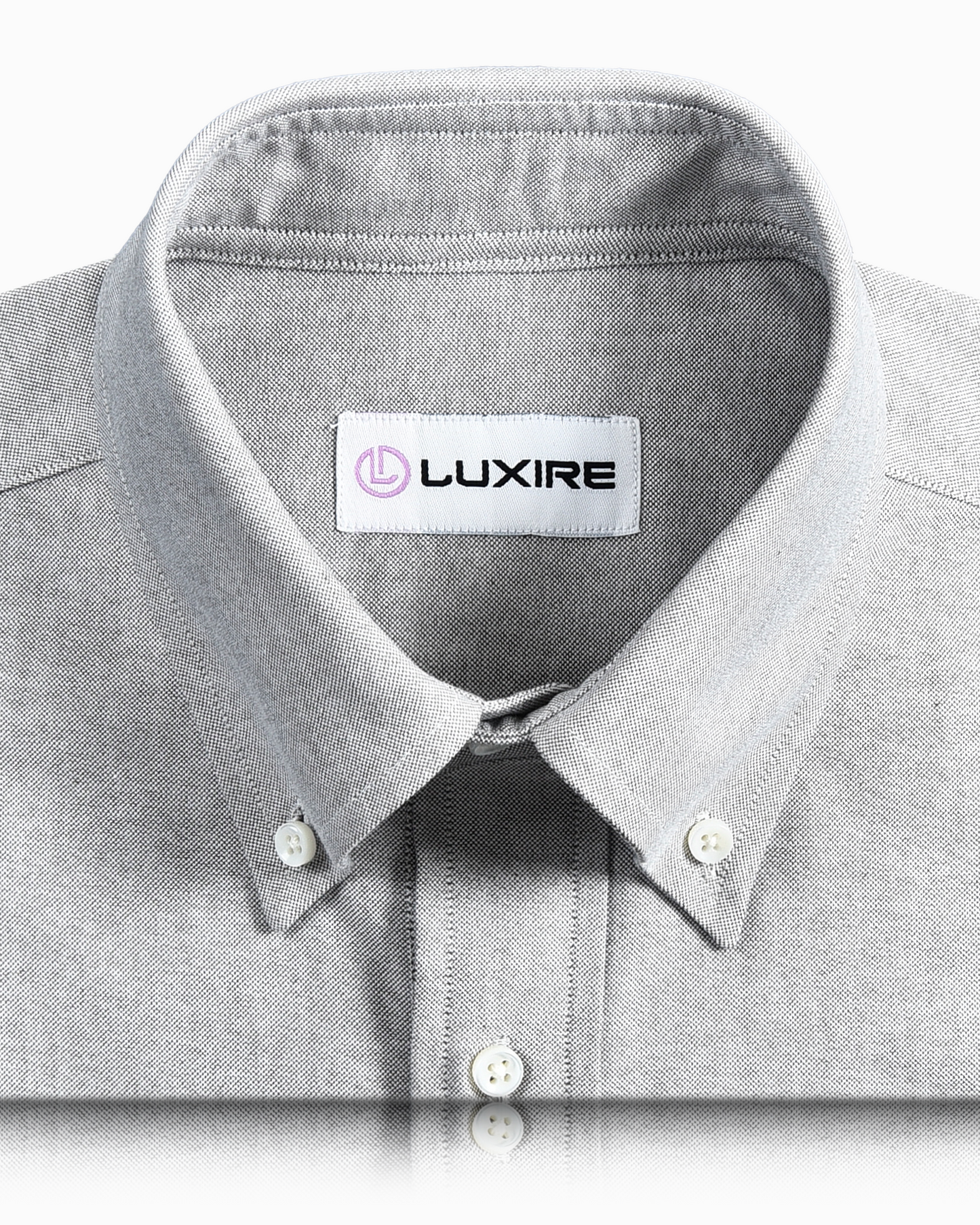 Collar of the custom oxford shirt for men by Luxire in pebble grey