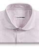 Collar of the custom oxford shirt for men by Luxire in white with pink university stripes