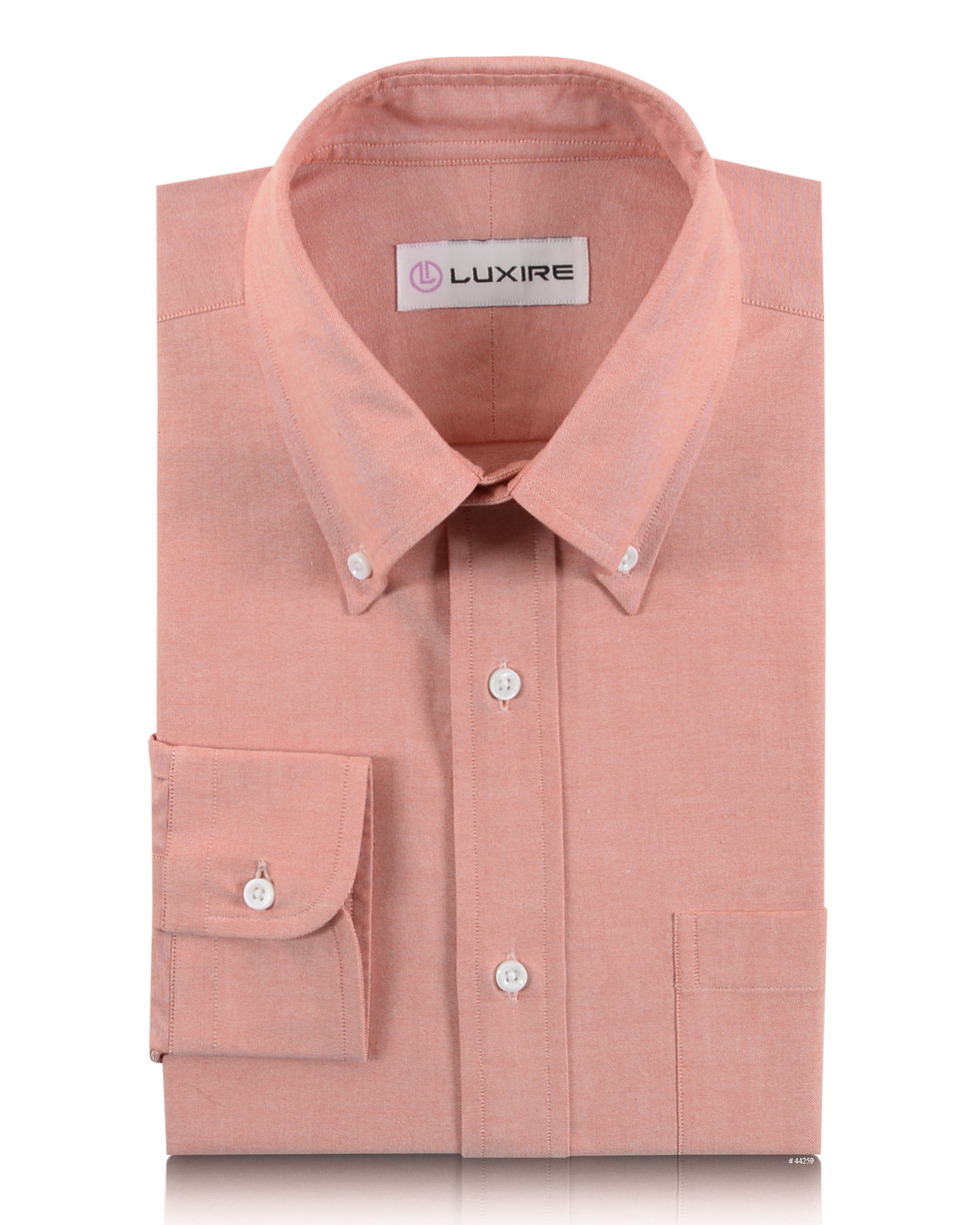 Front of the custom oxford shirt for men by Luxire in reddish orange