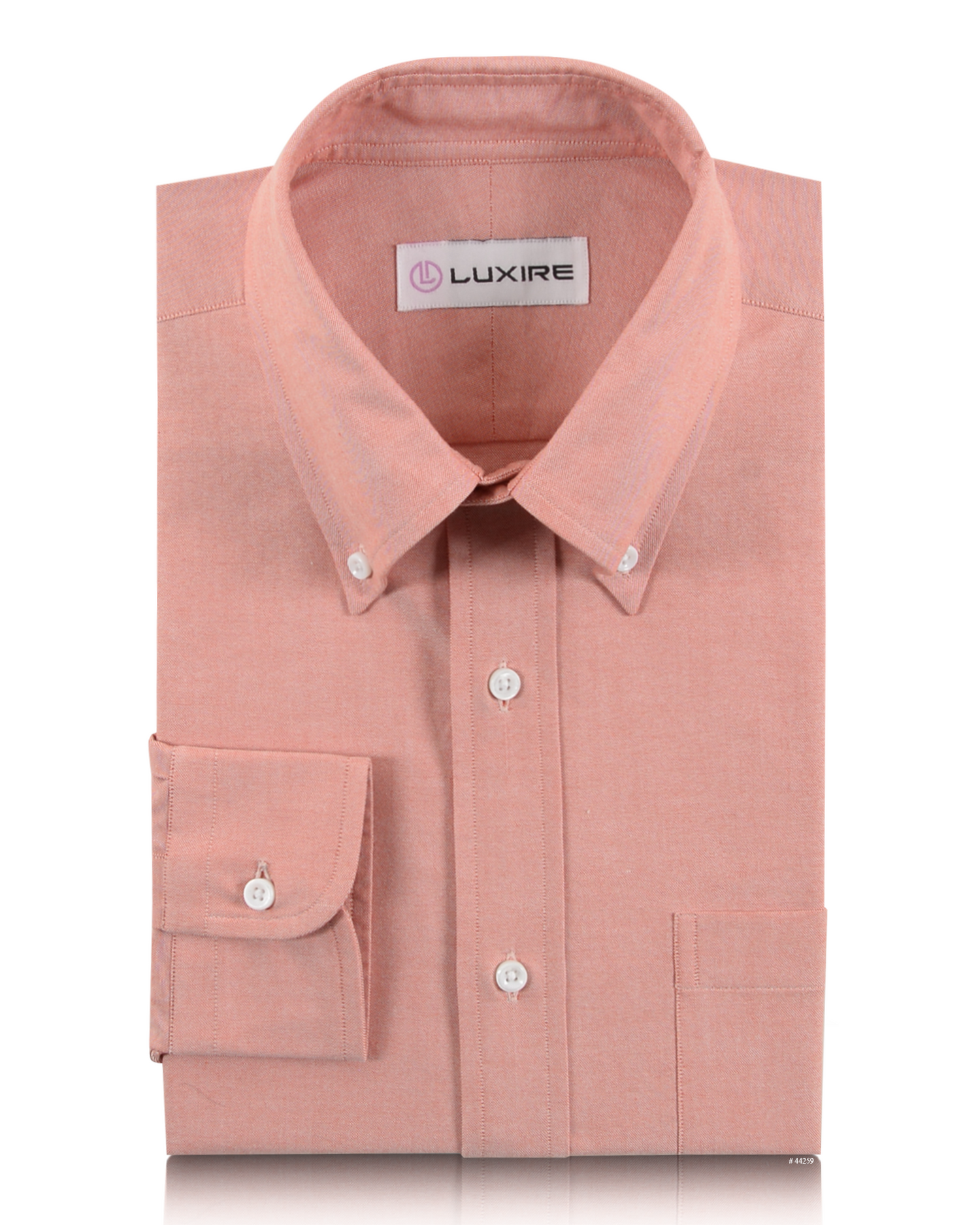 Front of the custom oxford shirt for men by Luxire in reddish orange