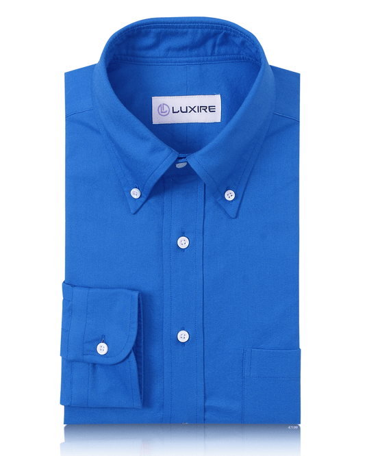 Front of the custom oxford shirt for men by Luxire in royal blue