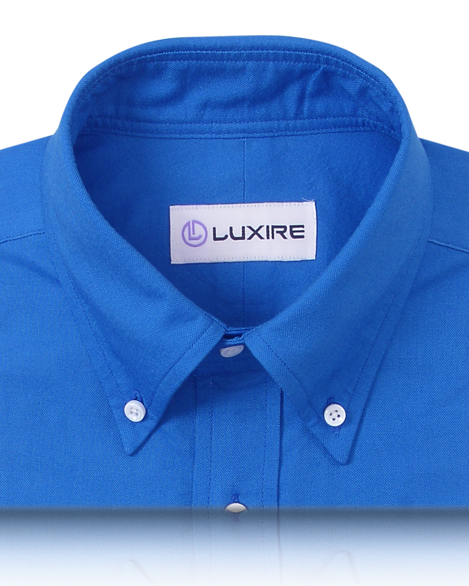 Collar of the custom oxford shirt for men by Luxire in royal blue