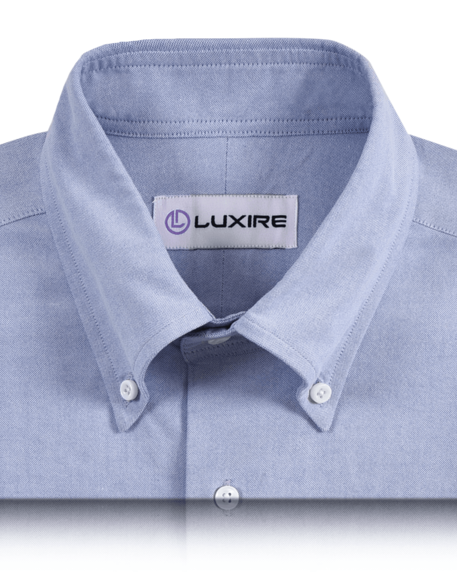 Collar of the custom oxford shirt for men by Luxire in warzone blue