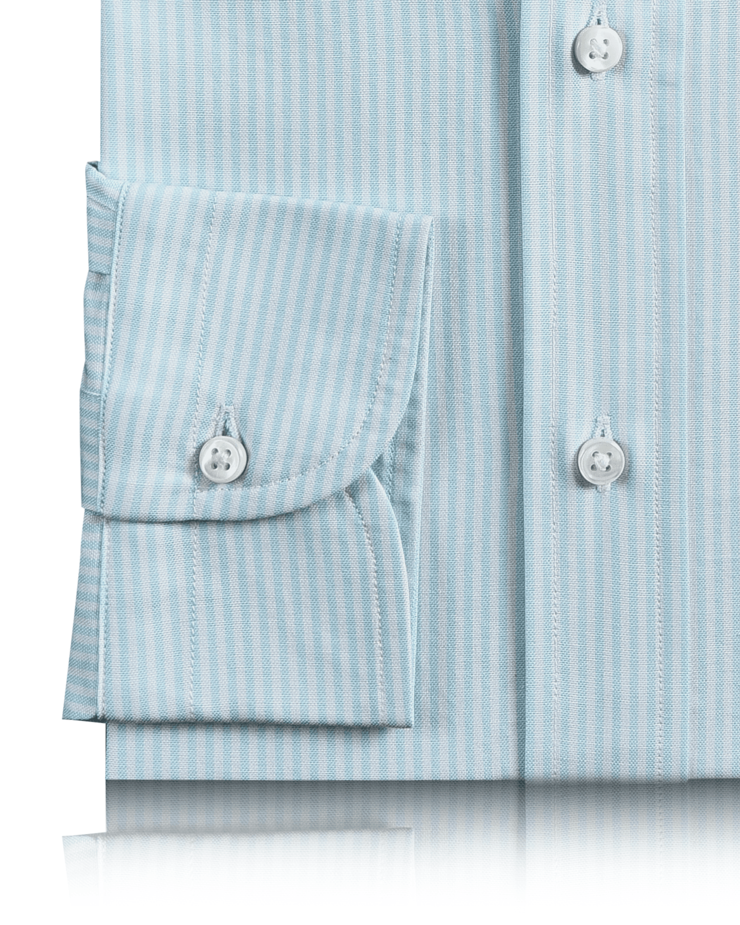 Cuff of the custom oxford shirt for men by Luxire in sky blue with dress stripes