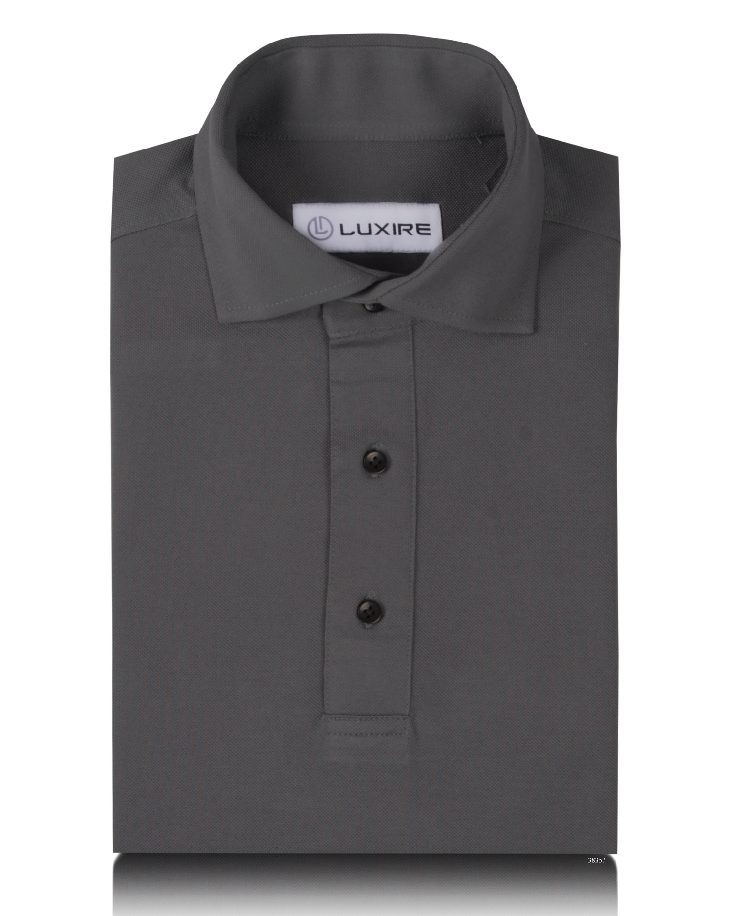 Front of the custom oxford polo shirt for men by Luxire in ash grey